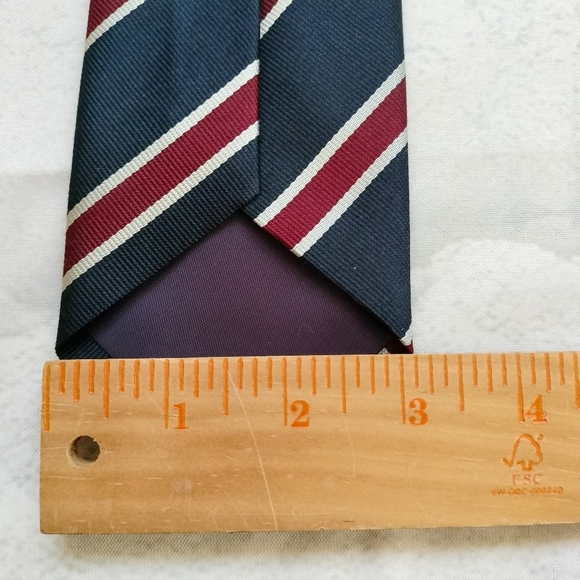 Lands' End Men's Navy, Red, Silver Striped Silk Tie Necktie Repp Handsewn In USA - Picture 7 of 11